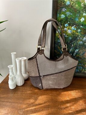 Jak's Canadian Designer Patchwork Shoulder Bag - Houndstooth & Earth Tones